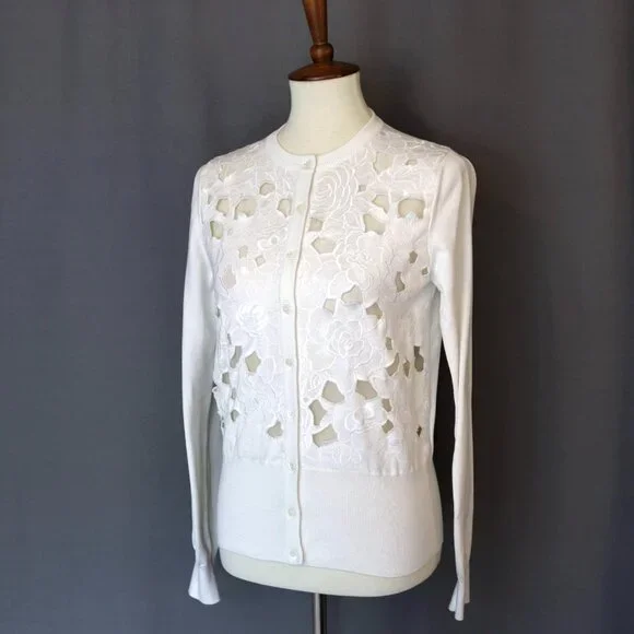 Dolce & Gabbana Small 42 White Cardigan Sweater Floral Knit